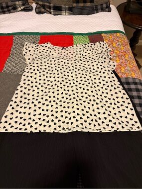 SHEIN White Blouse with Black Heart Print and Flutter Sleeves